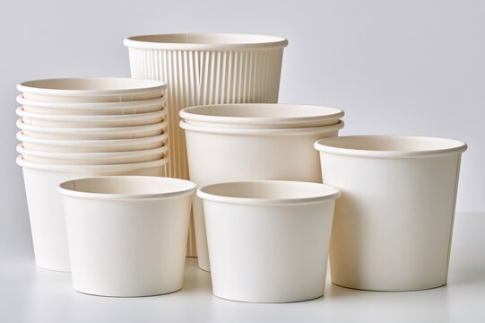 Disposable paper food containers and cups for takeout