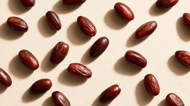 A bright minimalist composition featuring date palm fruit scattered naturally across smooth ivory plaster creating elegant commercial aesthetics