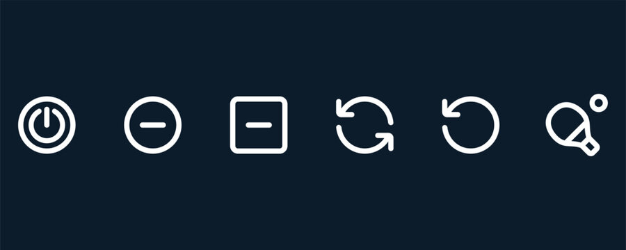 Essential vector control icons for power, zoom, refresh, and sports applications, designed for intuitive user interface interactions.