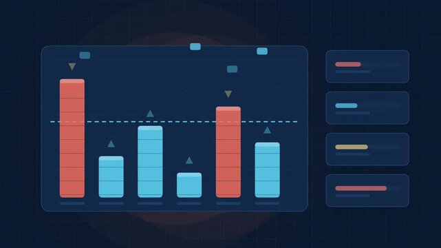 Abstract animated portfolio holdings compared against a benchmark drawn as cyan and teal lines and shapes on a deep dark background. Seamless looping 4K motion graphics video with free space for text,