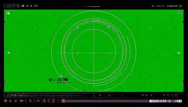 Futuristic Digital HUD Display with Green Screen Background and Circular Targeting Reticle for Sci-Fi and Technology Concepts