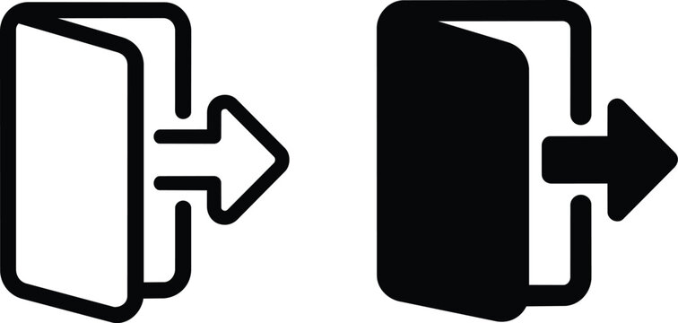 Logout icon set, exit door symbols, black logout vector graphics for UI design