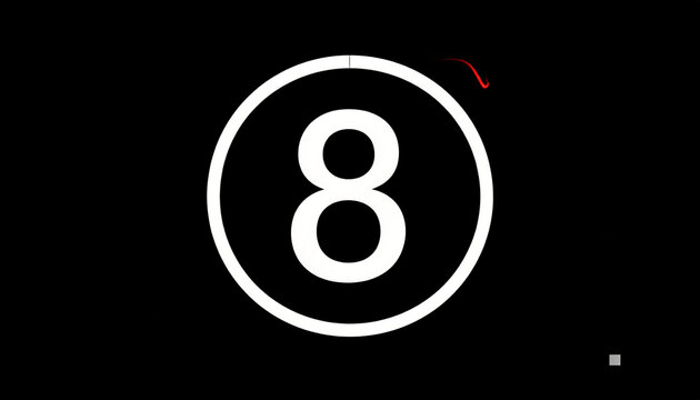 Countdown Timer Number 8 in a White Circle with Red Swirl Effect on Black Background Graphic Design Element