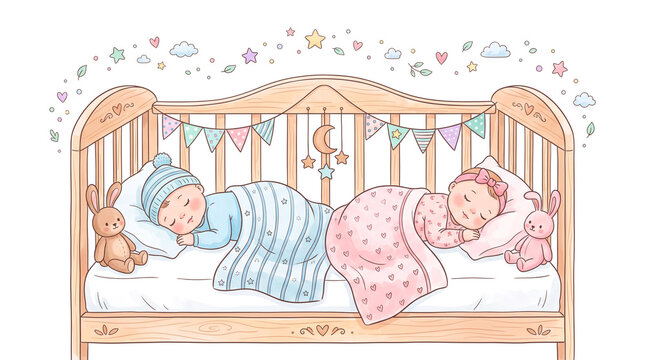 Hand Drawn Crib Illustration for Baby Shower Invitations, Cards and Stationery