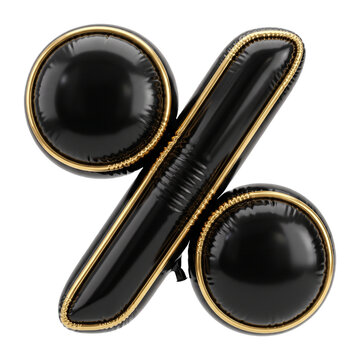 Black and gold percentage symbol, a glossy 3D render resembling a luxury balloon