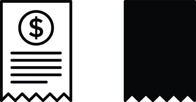 Minimalist receipt icon set, black billing invoice vector, financial payment symbols