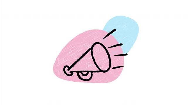 An animated hand drawn megaphone loudspeaker icon. Excellent for marketing promotion, public announcement, advertising, broadcasting, and voice shoutout.
