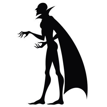 Vampire silhouette vector, spooky Dracula character icon, Halloween monster graphic isolated on white background