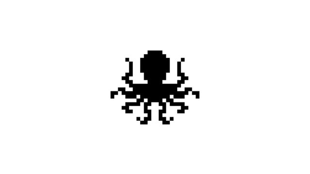 Spreading tentacles octopus pixel art icon.
