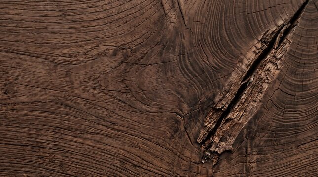 Rustic dark brown wood texture with natural split and grain copy space