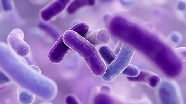 Microscopic Violet Rod Shaped Bacteria Cells Abstract Science Motion Background