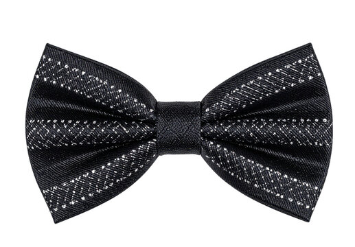Black bow tie with silver glitter pattern isolated on transparent background