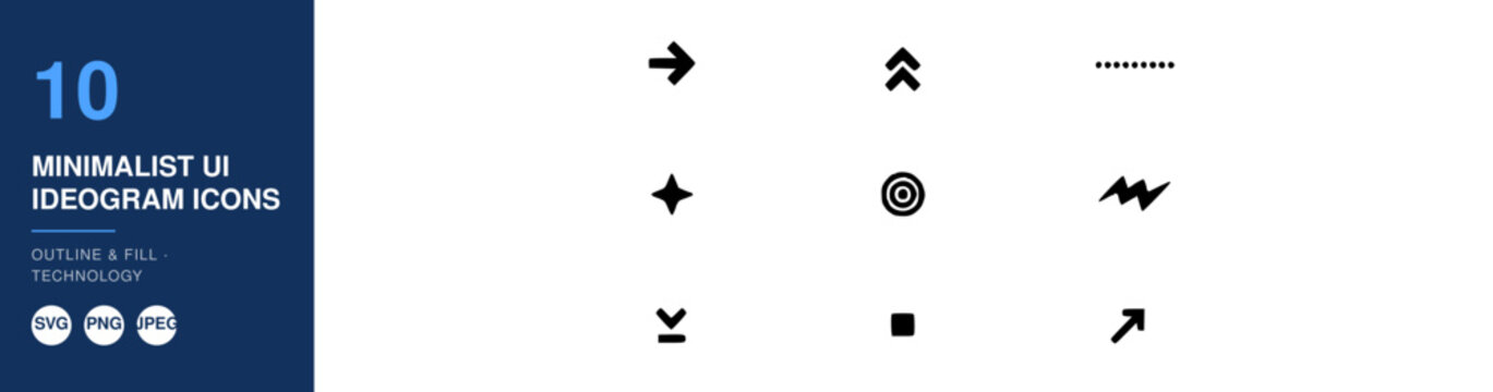 Minimalist Ui Ideogram Icons Nameplate, Technology & Fill Outline, Design Elements, Vector Graphics