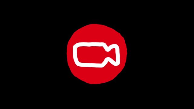 Red Circle Video Camera Icon Motion Graphic Animation Loop on Black Background