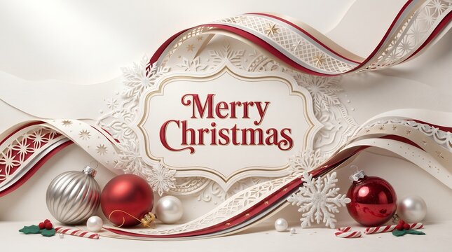 Elegant Paper Cutout Style Merry Christmas Greeting Card With Ornaments