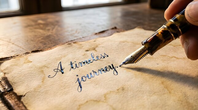 Fountain Pen Writing on Parchment Paper Close Up