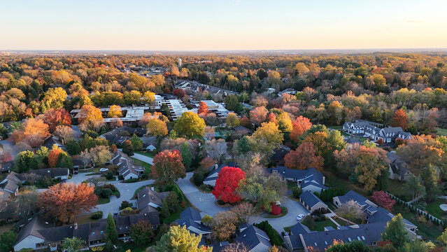 Aerial View of a Residential Neighborhood in Greenville, Delaware, in Autumn
