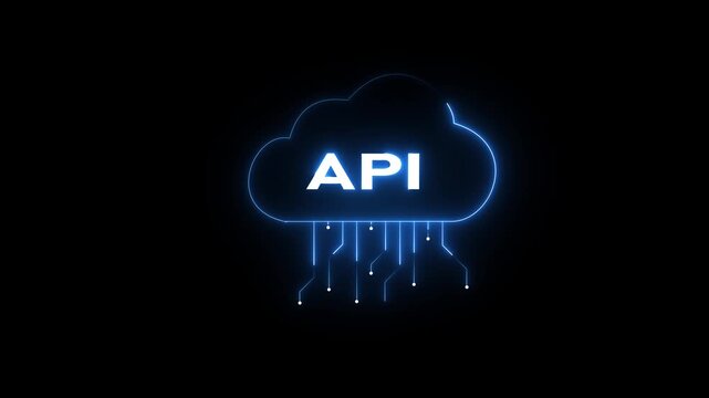 Neon API Cloud Technology Icon with Digital Circuit Lines and Futuristic Network Animation.Motion graphics of concept