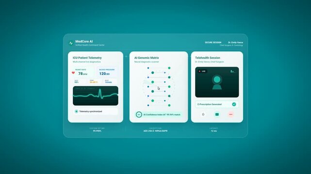 Digital Health Technology Dashboard &ndash; Real-Time Vitals, AI Diagnostics, Telemedicine Screen