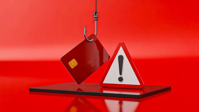 Financial risk concept with falling credit card, warning symbol and unstable balance
