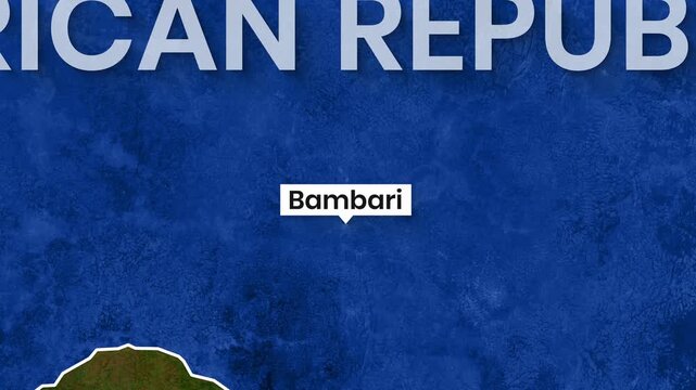Central African Republic map highlighting Bambari location animated video footage