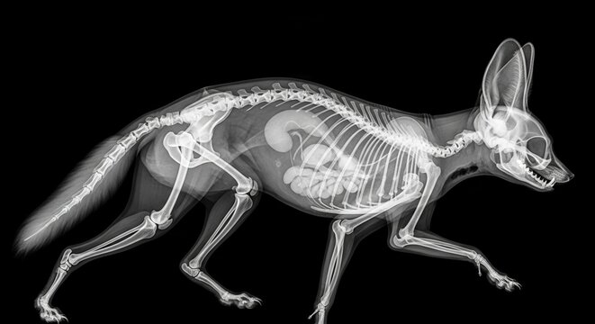 X-ray View of a Fox Showcasing Internal Anatomy and Bone Structure