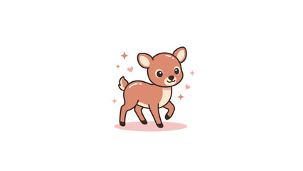 Fototapeta premium Sweet chibi fawn illustration with pink heart decorations.