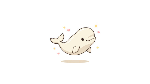 Sweet beluga whale swimming with bubbles and sparkles.