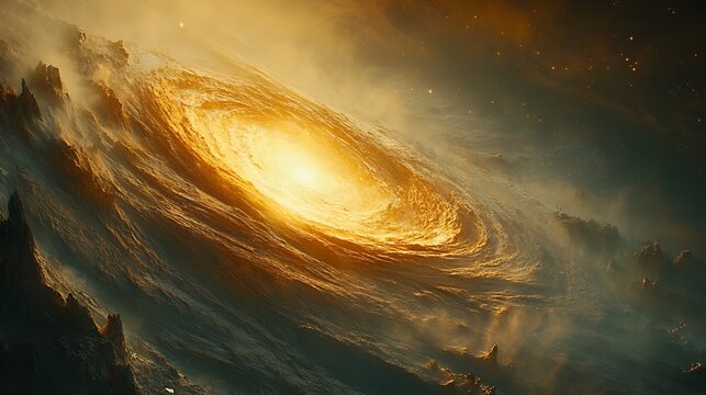 Golden Spiral Galaxy in Space.