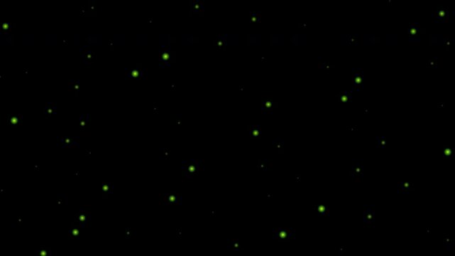 Glowing green particles floating like fireflies on a transparent alpha channel background