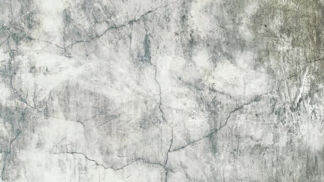 Seamless rotating loop of a weathered grey concrete wall texture featuring grunge cracks, industrial plaster, and cement surface patterns.