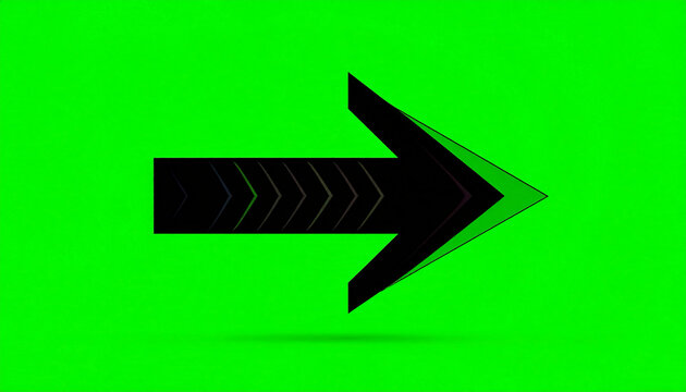 Futuristic Black Arrow Graphic with Chevron Pattern and Subtle Shadow on Vibrant Green Background