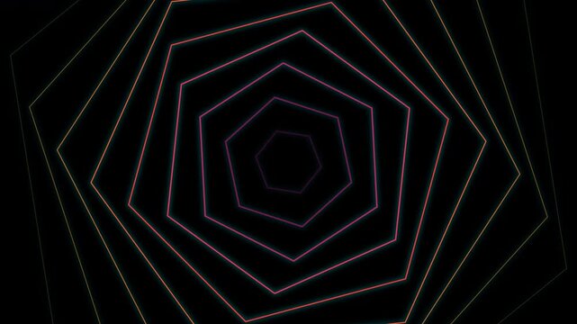 Glowing neon hexagon pulse echo animation with alpha channel and transparent background