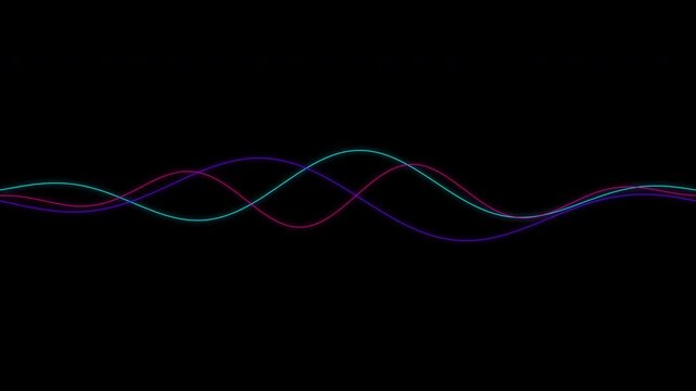 Glowing neon sine wave borders moving on a transparent background with alpha channel