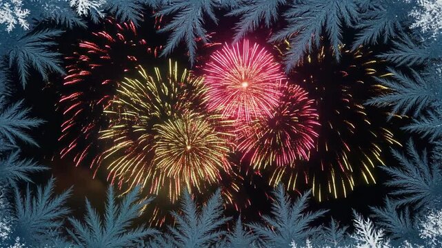 Explosive Fireworks Display during Night Celebration with Frosty Border