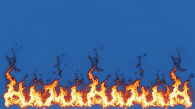 Fire elements growing in size against a blue sky background with a subtle cinematic motion