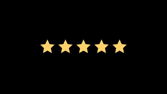 Gold star rating animation isolated on transparent background for business reviews and feedback