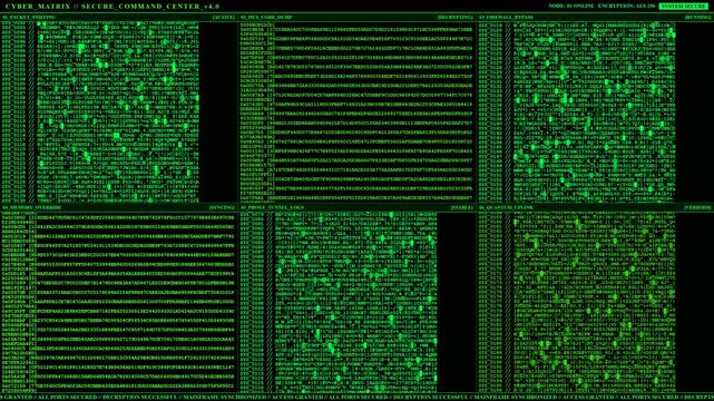 Cyber Matrix Secure Command Center Hacker Terminal Screen Animation.