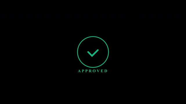 Green approved stamp animation with checkmark icon isolated on transparent background