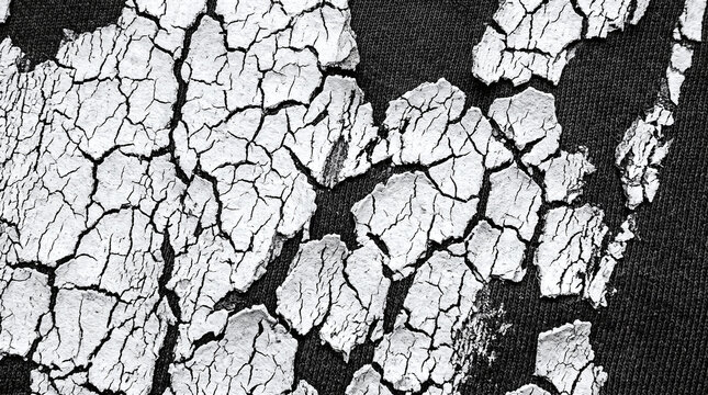 Cracked white paint texture on dark background peeling surface detail.