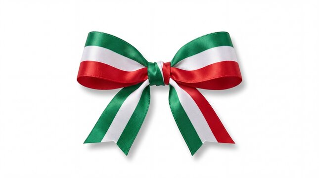 Patriotic tricolor ribbon bow in green, white, and red colors of the Mexican flag, decorative festive element isolated vector illustration