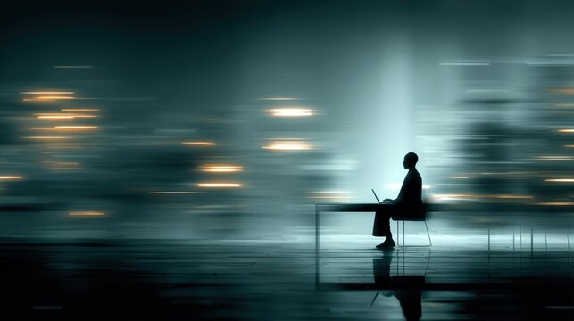 Man sitting on a bench with a laptop in his lap