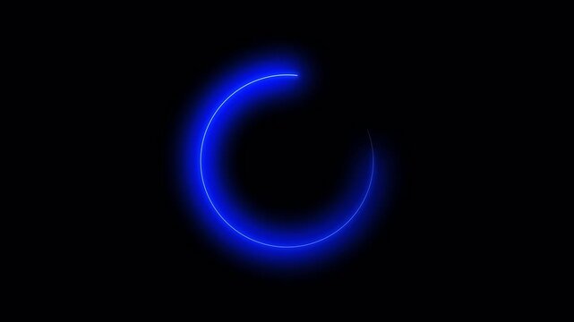 Animated glowing blue neon circle forming and rotating on black background seamless loop with alpha channel