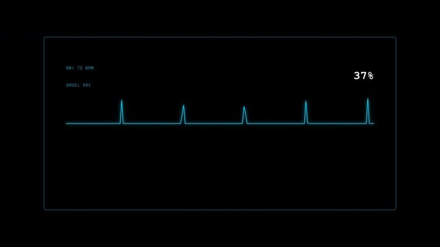 Holographic vital signs monitor showing heart rate and oxygen levels on transparent background