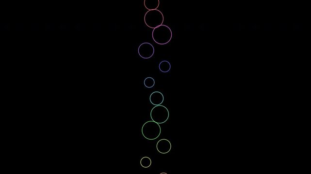 Iridescent bubble columns floating upwards on alpha channel transparent background