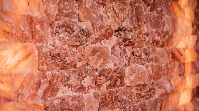Himalayan salt wall bricks glowing with warm orange light