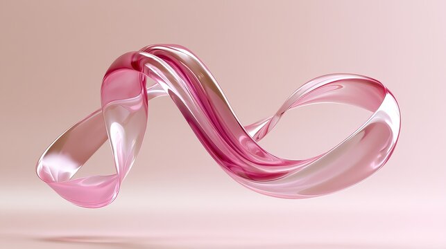 Abstract pink ribbon form gracefully curves against a pastel blush background, symbolizing hope and awareness for women's health and breast cancer support