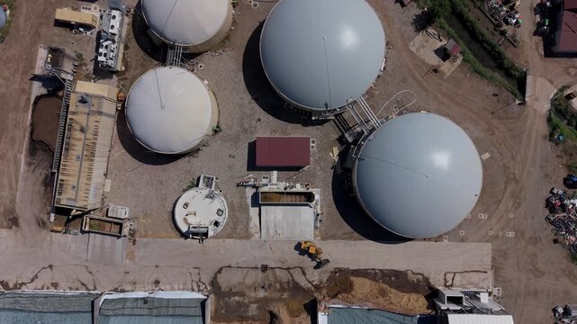 Anaerobic Digester Aerial View at an Italian Biogas Farm