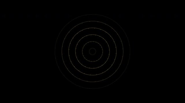 Minimalist golden chrono dials with pulsing circular rings isolated on alpha channel