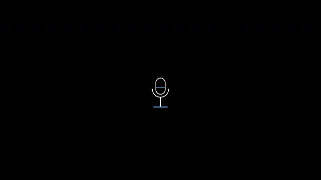 Minimalist line art microphone icon unfolding on a transparent background with alpha channel